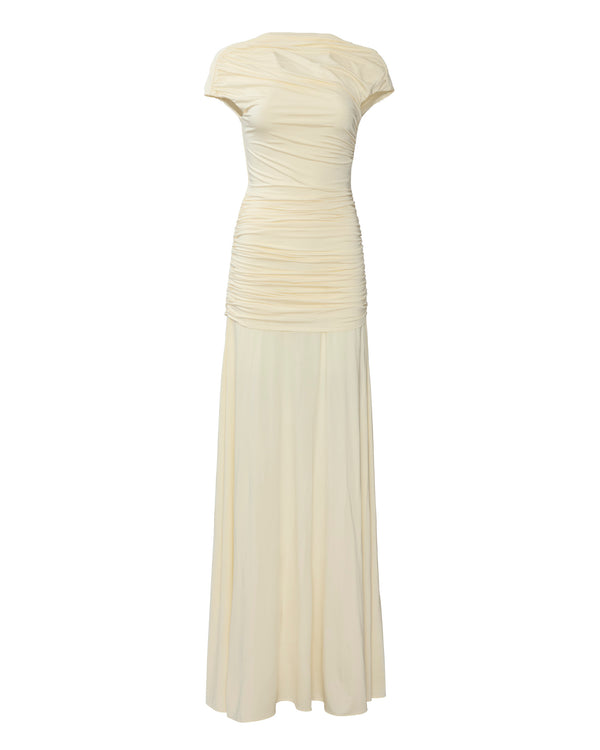 SELF PORTRAIT Yellow Jersey Draped Maxi Dress