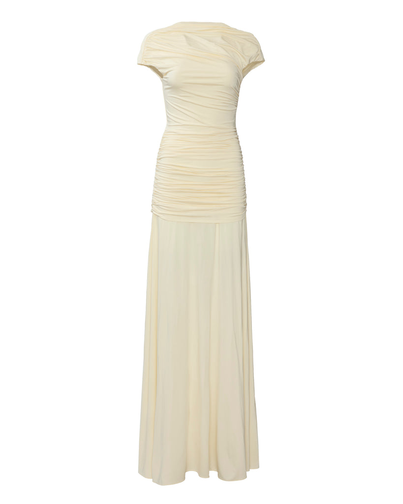 SELF PORTRAIT Yellow Jersey Draped Maxi Dress