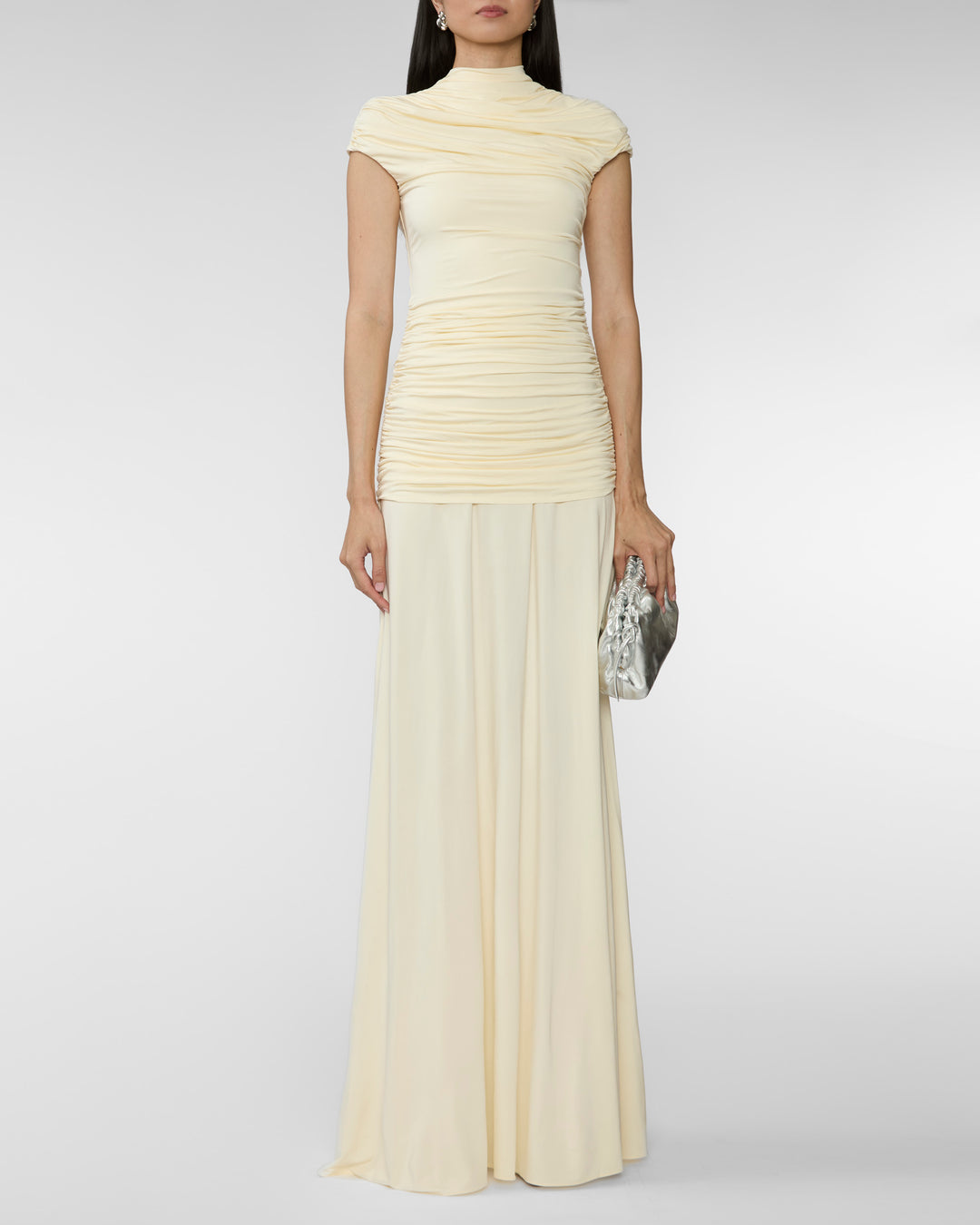 SELF PORTRAIT Yellow Jersey Draped Maxi Dress