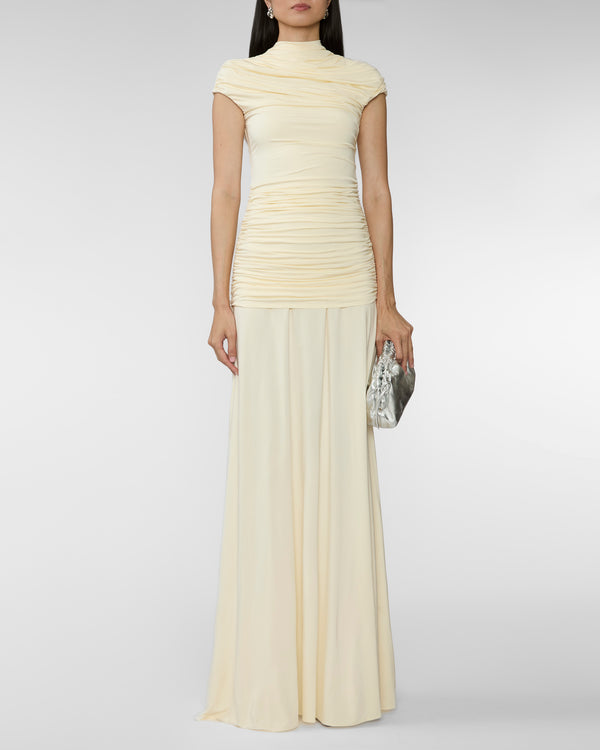 SELF PORTRAIT Yellow Jersey Draped Maxi Dress
