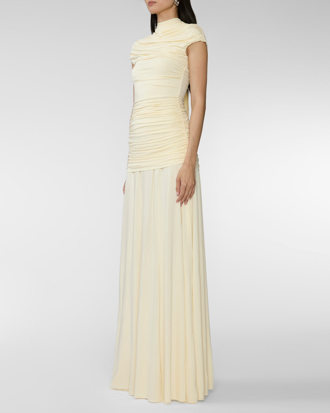 SELF PORTRAIT Yellow Jersey Draped Maxi Dress