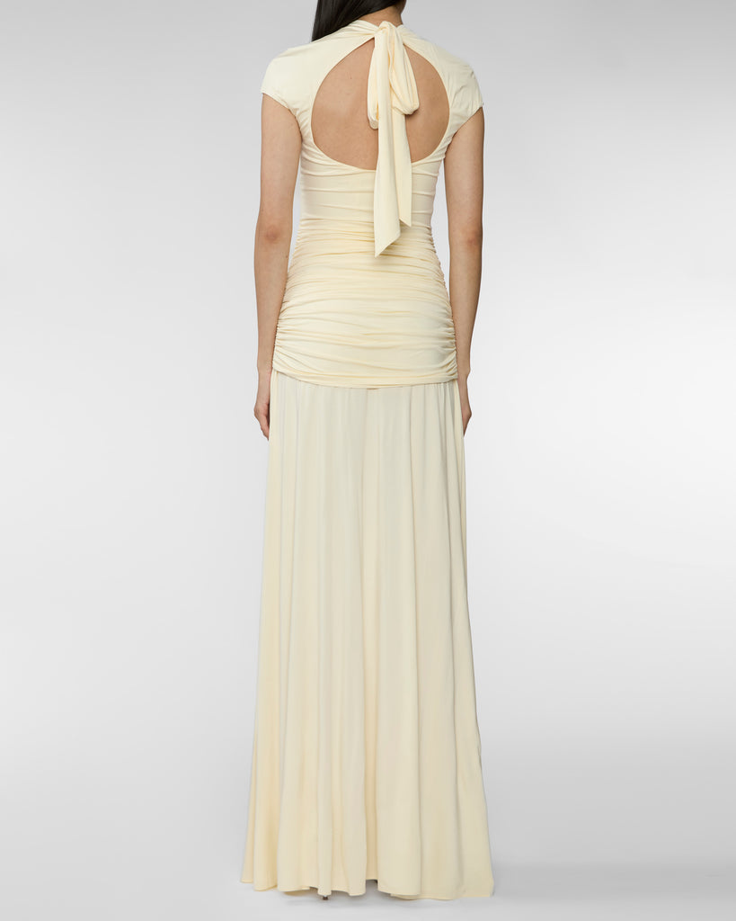 SELF PORTRAIT Yellow Jersey Draped Maxi Dress