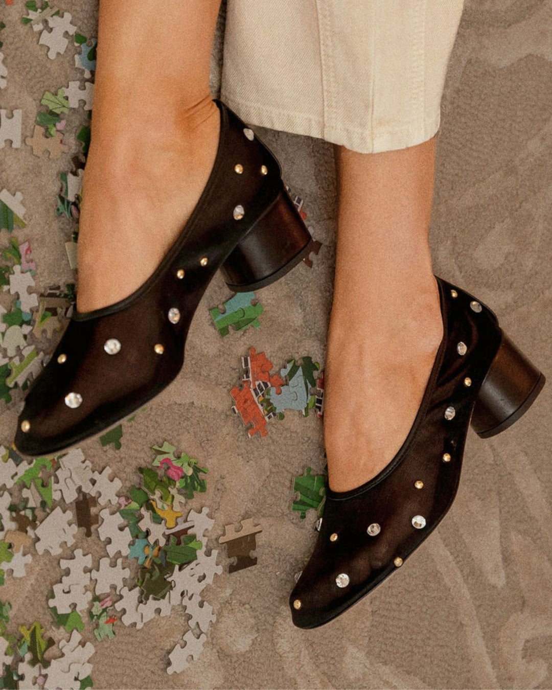 DEAR FRANCES Balla Pump in Black Crystals & Studs