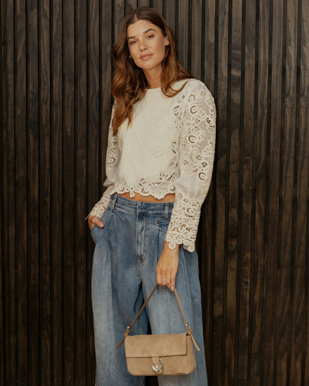 SEA Vania Lace Combo Sleeve Sweater