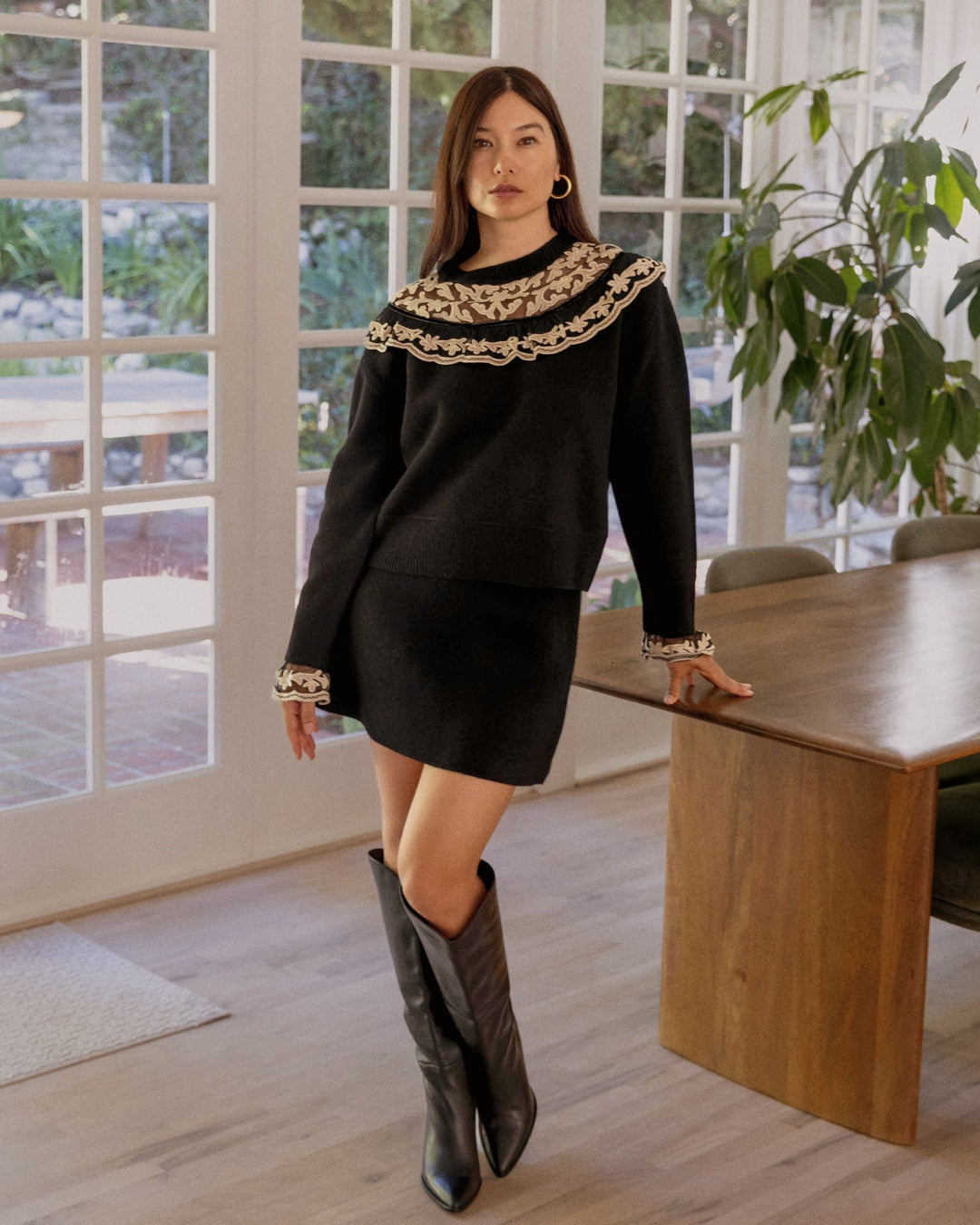 SEA Bea Embroidery Sweater with Yoke