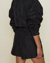 Tibi Italian Sporty Nylon Pleated Short in Black