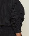 Tibi Italian Sporty Nylon Shirred Sleeve Top in Black