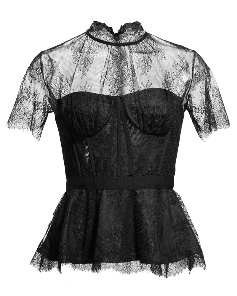 Jonathan Simkhai Kehlani Lingere Lace Short Sleeve Bustier