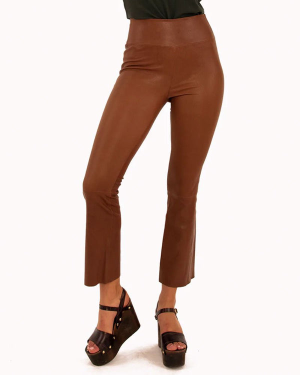 SPRWMN Leather Crop Flare Legging in Cocoa