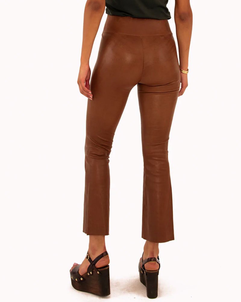 SPRWMN Leather Crop Flare Legging in Cocoa