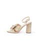 Camellia Knot Mule with Ankle Strap in Platinum