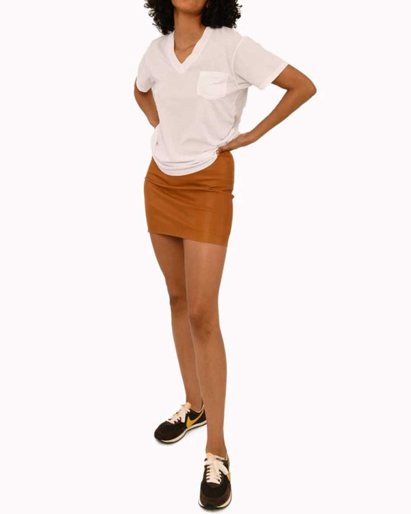 SPRWMN Leather Mini Skirt in Camel