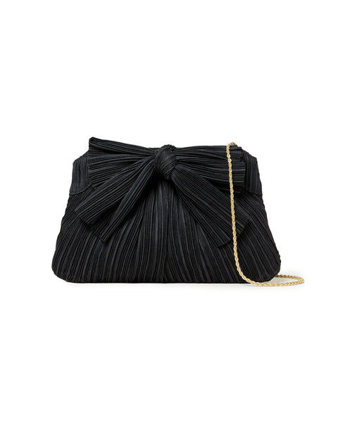 Rayne Pleated Frame Clutch with Bow in Black