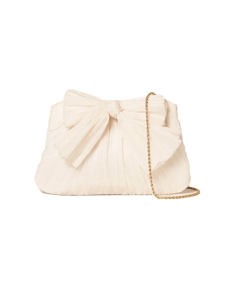 Rayne Pleated Frame Clutch with Bow in Pearl