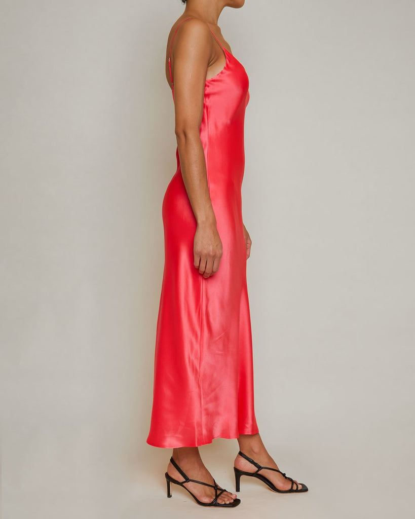 L'agence Seridie Mid Slip Dress in Neon Coral