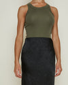 Enza Costa Supima Sheath Cotton Tank in Dark Olive
