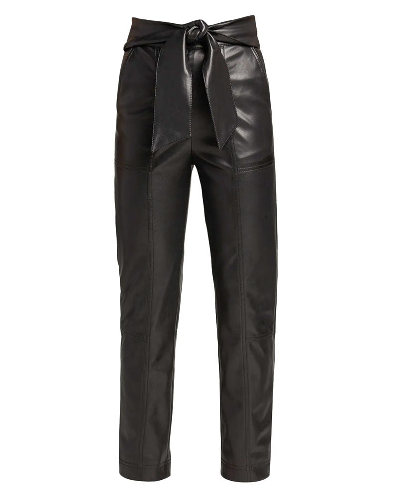 Tessa Vegan Leather Tie Waist Pant in Black