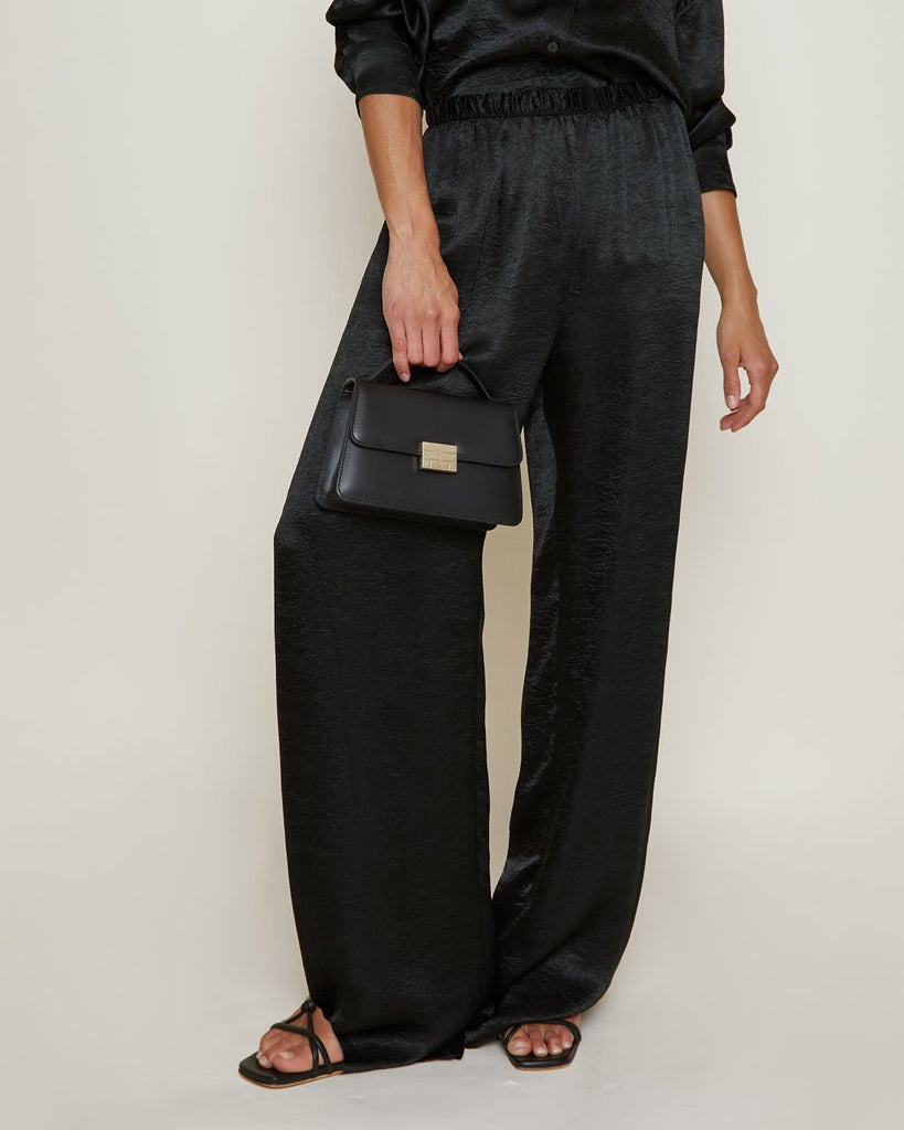Enza Costa Textured Wide Leg Pant in Black